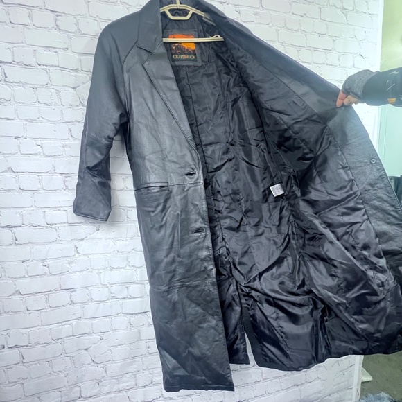 |•OAKBROOK•| Vintage Black Leather Full Length/Long Black Coat/Jacket Size Small - Picture 8 of 16